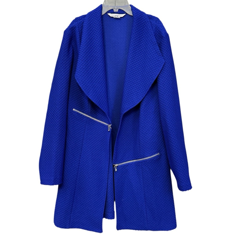 Peter Nygard Royal Blue Textured Open Front Coat with Zip Pockets